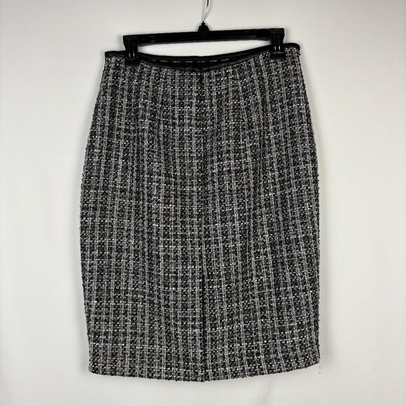 6 Calvin Klein Pencil Skirt Tweed Sequin Above Knee Mini Lined Faux Leather Zip - Picture 4 of 12